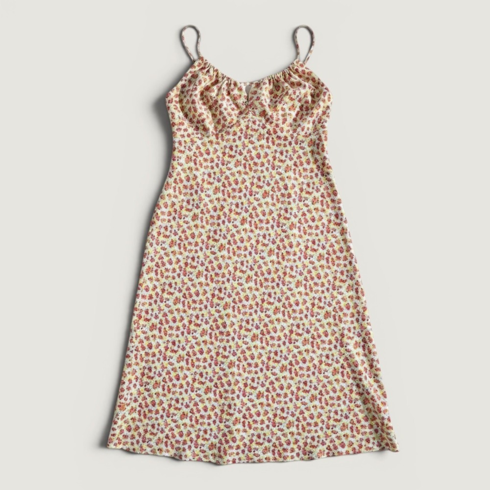 Express Slip Dress Women 9/10 Red Floral Vintage 90s Midi Tie Back Side Zip